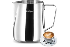 Milk Frothing Pitcher, Dailyart 20oz/600ml Milk Frother Cup 304 Stainless Steel Steaming Pitcher With Internal Scale, Espresso Accessories, Frother Pitcher For Espresso Machine Cappuccino Latte Art