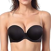 YBCG Push up Strapless Padded Convertible Add a Cup Underwire Supportive Bra with Clear Straps for Women's Wedding