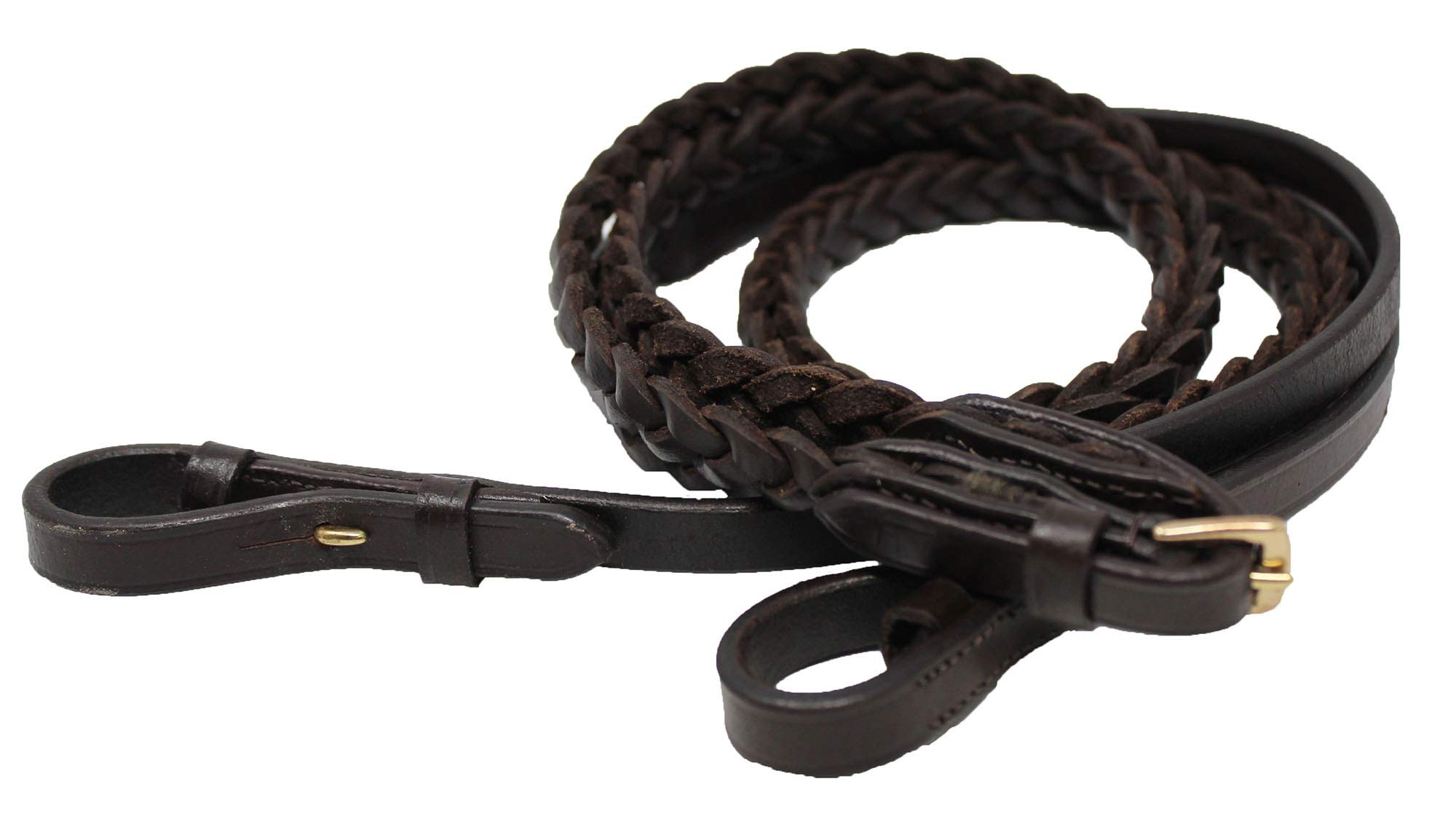 CHALLENGER 54" x 1/2" Full Horse English Braided Brown Leather Reins 805LR02BR