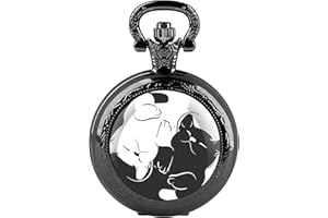 CUSTCH Creative Yin and Yang Wolf Eagle Graphic Quartz Pocket Watch with Chain for Women Men Necklace Unique Pendant Clock Watch Gift Accessories