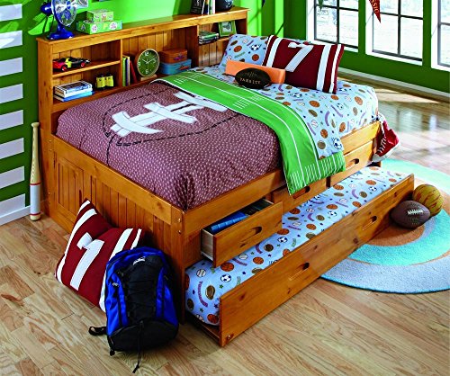 Discovery World Furniture Full Bookcase Daybed with 3 Drawers and Twin Trundle, Honey