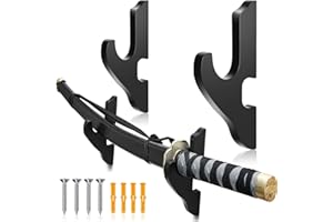 Yookeer 2 Pieces Sword Wall Mount Katana Holder Samurai Sword Display Wood Arts Weapons Stand Wooden Adjustable Cosplay Hook Hanger for Samurai Weapon Saber Tanto Rack
