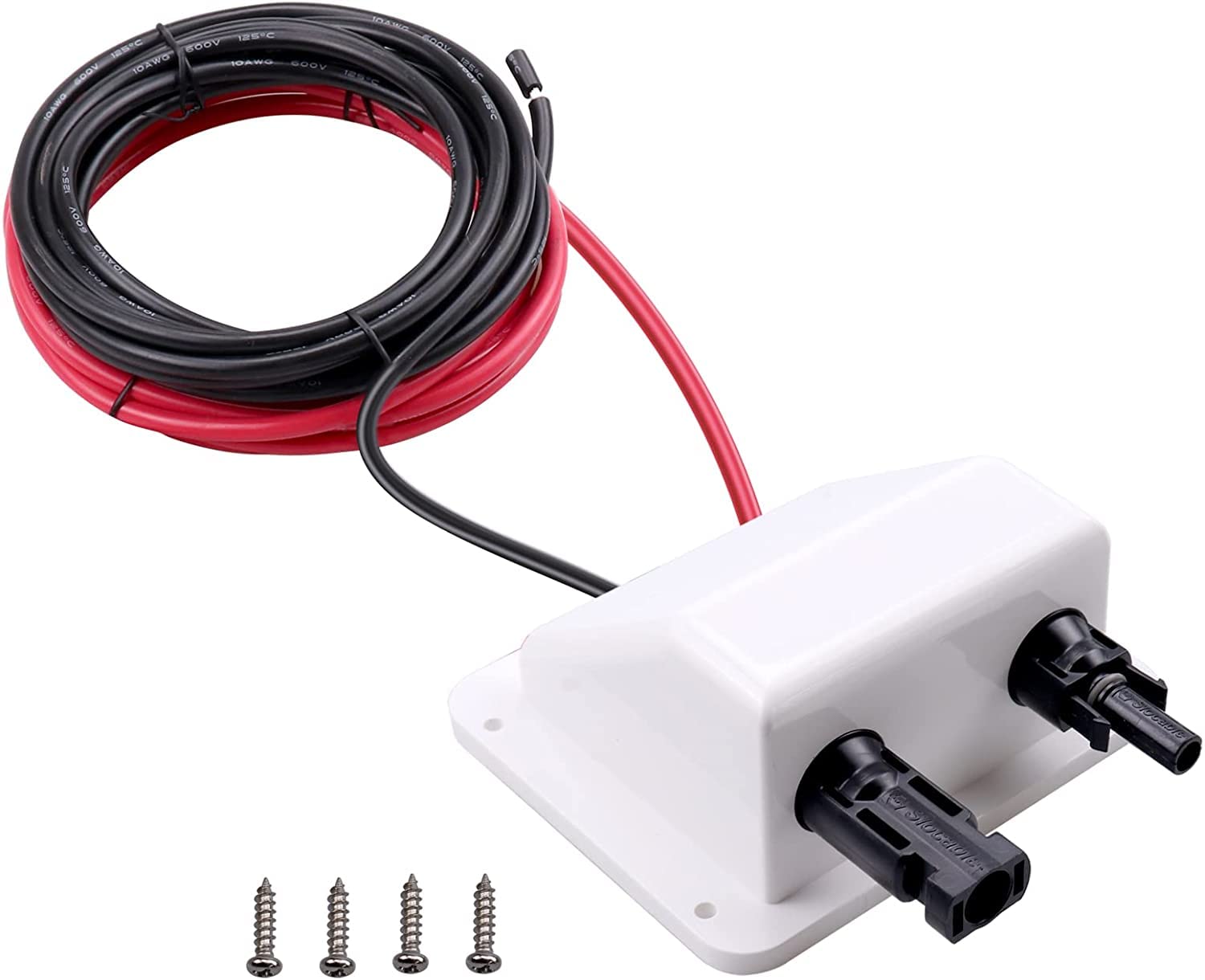 RKURCK 10Ft 10 AWG Cable ABS UV Resistance Dual Cable Entry Housing for Solar Project on Rv, Boat,Camper,Van, Weatherproof white bland