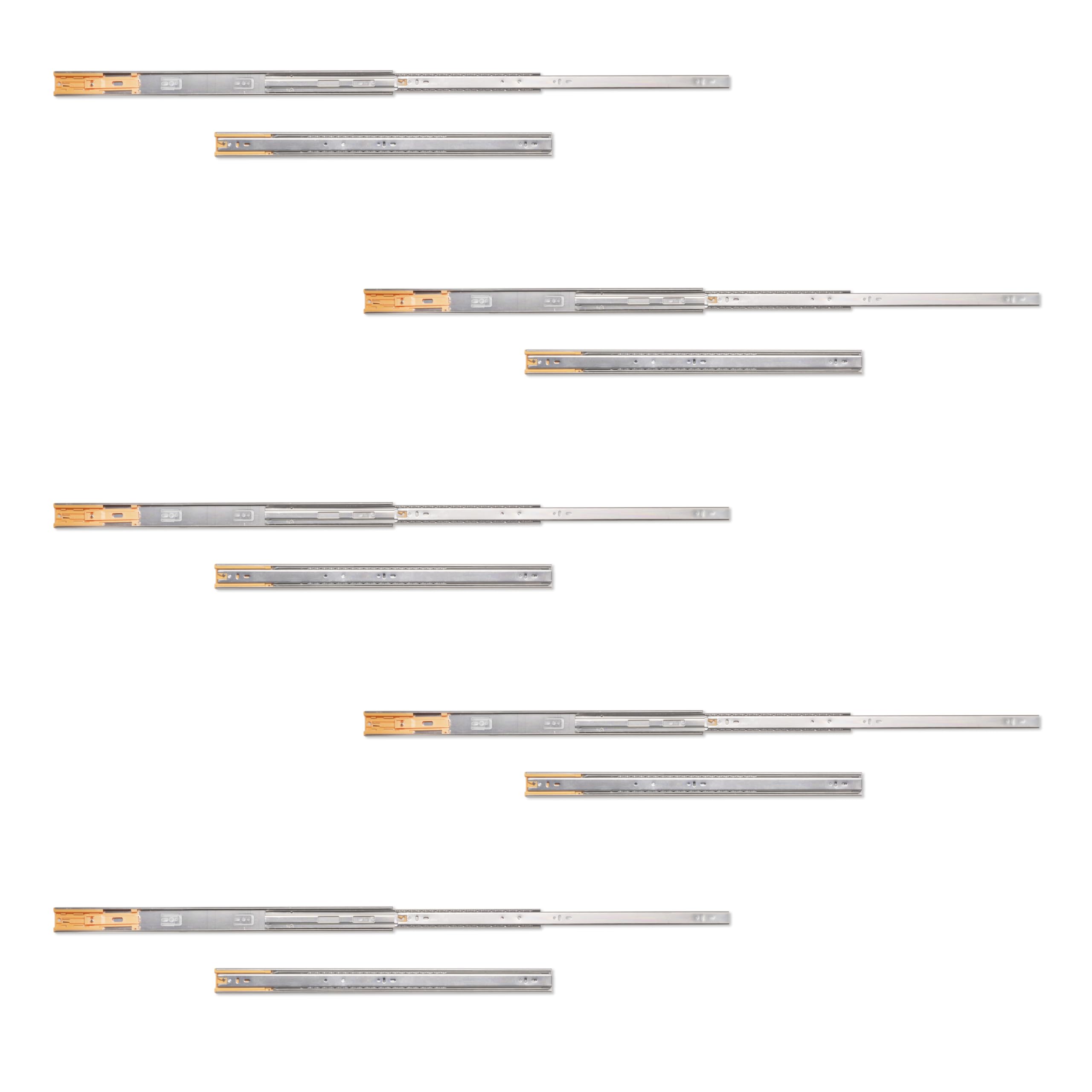 Emuca - Guías laterales para cajones con rodamiento de bolas 45mm x 600mm, pack de 5 juegos de guías de extracción total con cierre suave