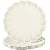 Newtay 30 Pcs Large Scalloped Paper Plates 9.5 Inch Shell Edge Disposable Dinner Plates for Birthday Wedding Baby Shower Party Decorations(Cream Color)