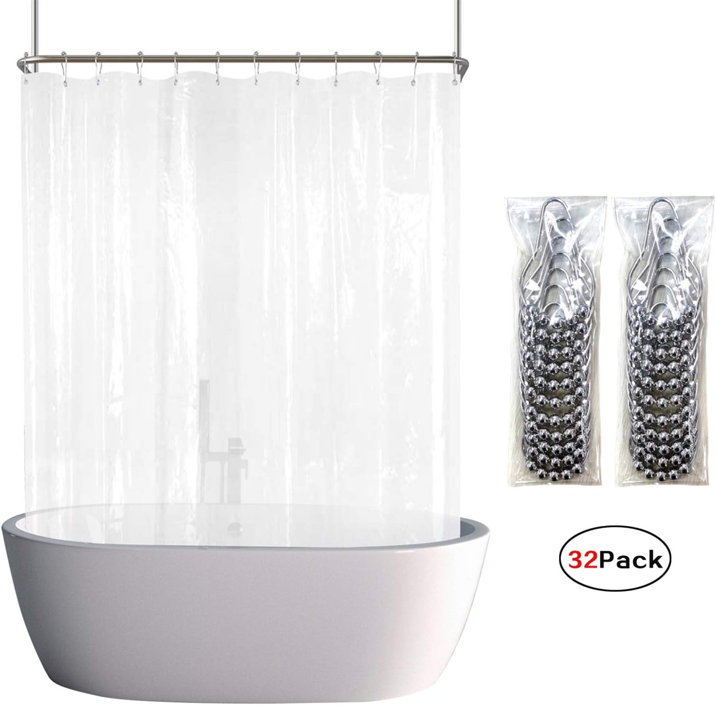 Amazon Com Yisure Shower Curtain Set Clawfoot Tub Liner Wrap Around Waterproof Peva Extra Wide Curtain With 6 Magnets For Bathroom Decor Hotel Grade Include 32 Pack Hooks Clear 180x70 Inch Kitchen