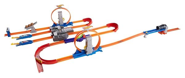 HOT WHEELS TOY CAR TRACK SET, TRACK BUILDER PLAYSET TOTAL TURBO TAKEOVER WITH 1:64 SCALE VEHICLE, MOTORIZED BOOSTER & MULTIPLE CONFIGURATIONS