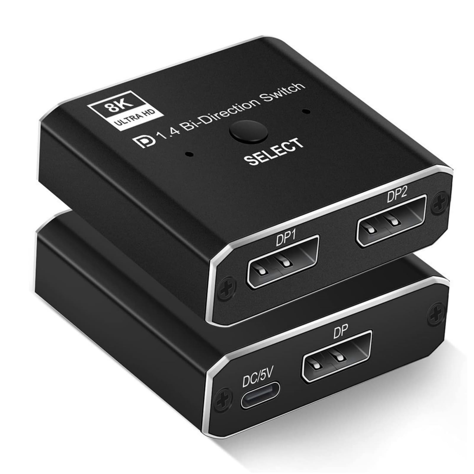 HALOULENI Displayport Switch 8K Bidirectional DP 1.4 Switch 8K @60Hz 4K @120Hz Displayport Switcher 1 to 2/2 in 1 Out with LED Indicator for Monitor Projector TV PC Laptop