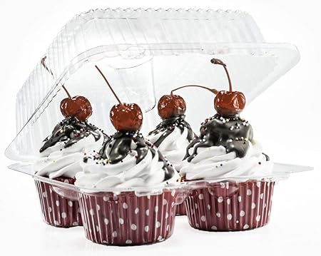 Amazon 4コンパートメントカップケーキボックス 透明プラスチックカップケーキコンテナ 使い捨てカップケーキホルダー マフィンキャリア カップケーキクラムシェルトレイ カップケーキ包装トランスポーター 40パック Leano Line 保存容器