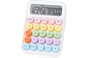 HOLOTIOEE Mechanical Pushbutton Calculator,12 Digit Large LCD Display,Big Buttons Easy to Press,Colorful Candy Calculator,Automatic Sleep,with Battery.for Office,School, Home. (White)