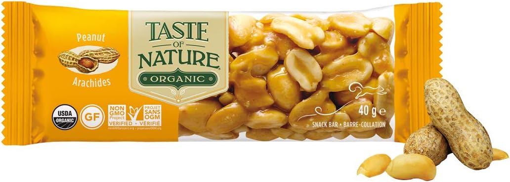 Taste of Nature Organic Snacks Gluten Free Bars Vegan Non GMO 40g Pack of 16 (Peanut)