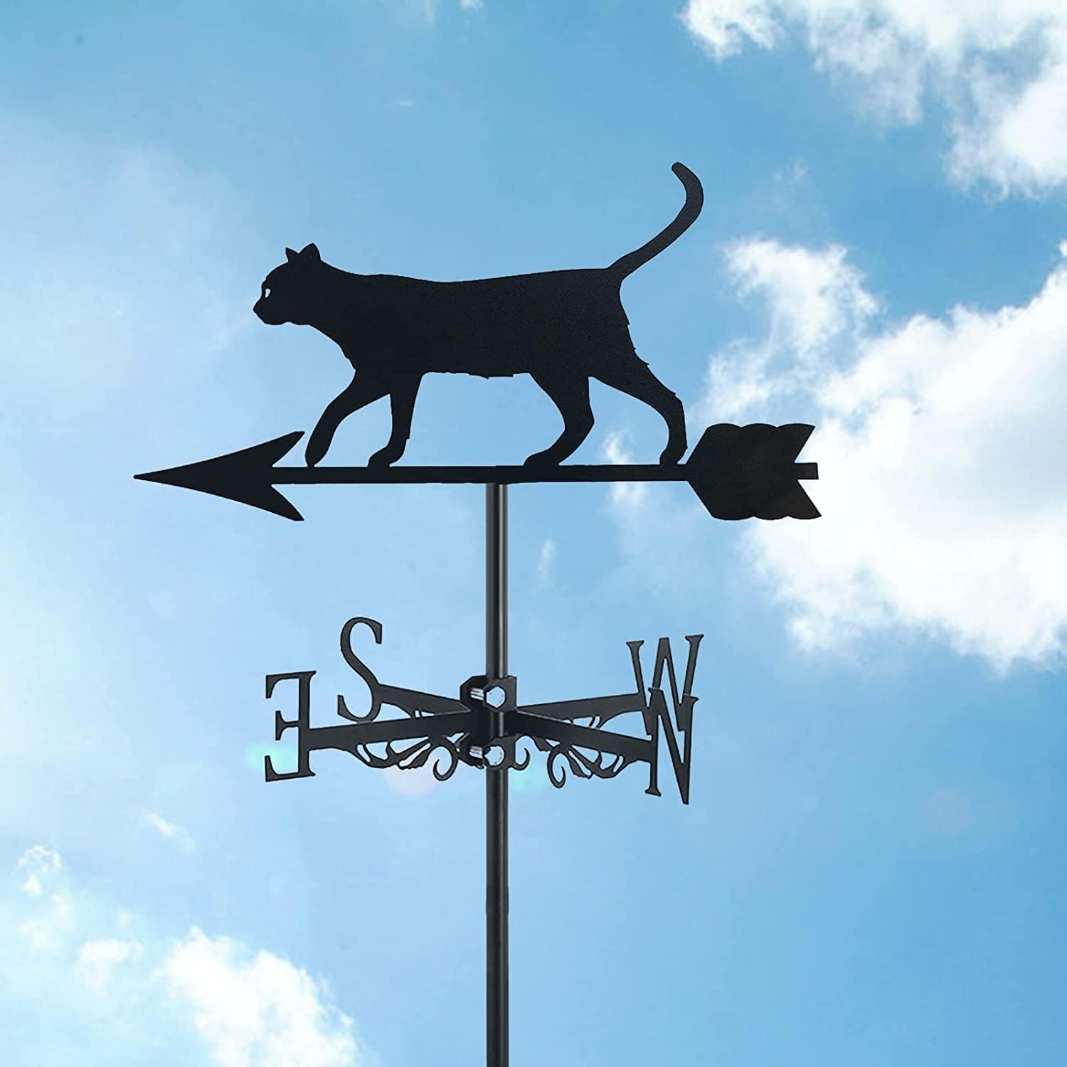 Weathervanes - QHYXT Cat Ornament Metal Weathervane,Weathercock Wind Direction Indicator,Stainless Steel Weather Vane Cute Cat Shape Roof Garden Decoration,for Outdoor Farm Yard,Cat~a (Cat~e Normal)