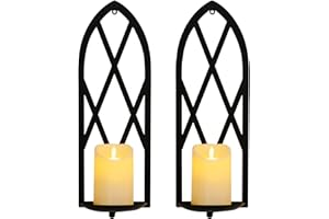 HPC DEC R OUR HAPPY PLACE HPC Decor 15.8'' Candle Sconce Set of Two- Black Metal Candle Wall Sconces- Wall Sconce Candle Holder - Sconces Wall Decor Set of 2 for Living Room, Bathroom, Dining Room