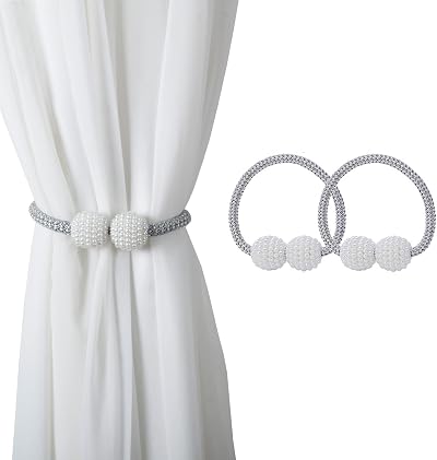 jiuhao Magnetic Curtain Tie Backs 2-Pack Silver Rope Holders with Buckles