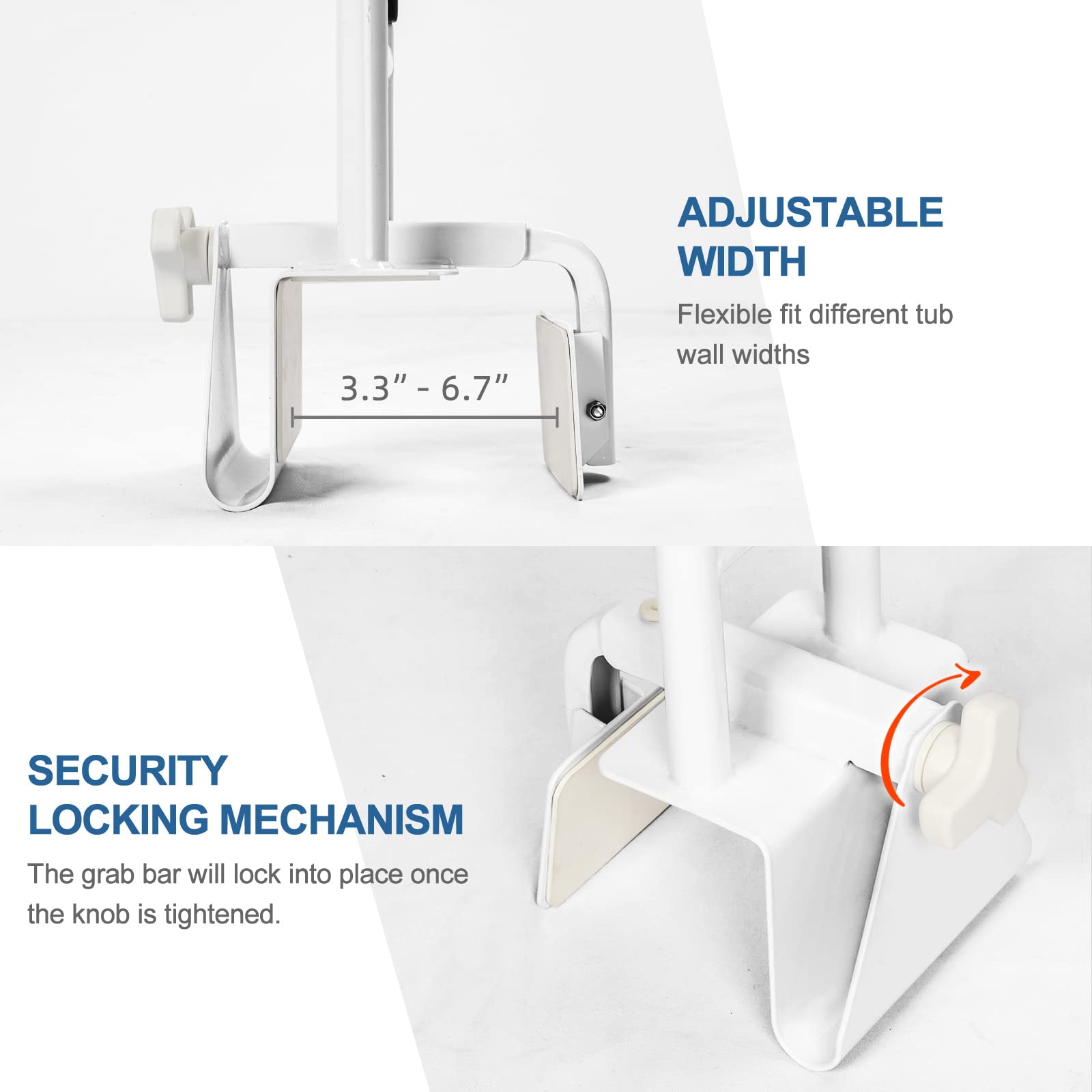 HEPO Grab Bars for Bathtubs and Showers, Adjustable Bathtub Safety Rail for Seniors, Tub Grab Bar for Bathroom, Assistance Bathtub Handle Clamp for Elderly Bath Support, White