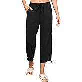 Famulily Womens Capri Pants High Waisted Wide Leg Lounge Linen Pant Drawstring Causal Palazzo Trousers with Pockets