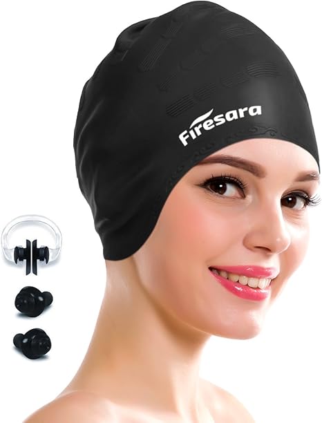 Firesara Swimming Cap For Long Hair Waterproof Silicone Swim Cap