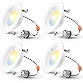 Amico 4 Pack 4 inch 5CCT LED Recessed Lighting, Dimmable, 8.5W=60W, 650LM, 2700K/3000K/4000K/5000K/6000K Selectable, Retrofit Can Lights with Baffle Trim, IC Rated - ETL & FCC, White