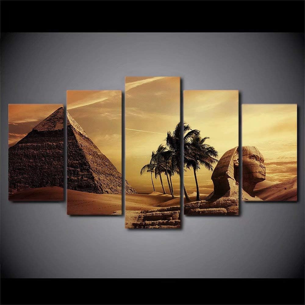 5 Panels Wall Art Decor Poster Painting On Canvas Print Pictures Ancient Culture Framed Picture For Home Decoration Living Room Artwork -Ancient Egyptian Pyramid Sphinx Picture Art