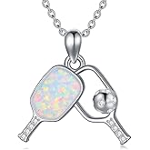 MONGAS Pickleball Gifts for Women Sterling Silver Opal Pickle Ball Necklace Sports Pickleball Jewelry Gifts for Women