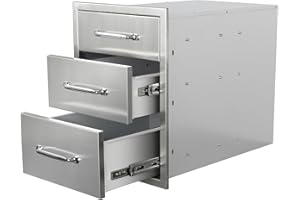 FORJAMINT Outdoor Kitchen Drawers 16"Wx21"Hx23"D Flush Mount Access 3-Drawer BBQ Stainless Steel Drawers with Handle for Outdoor Kitchen Island or Grill Station