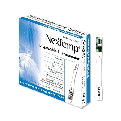 NexTemp Disposable Oral & Axillary Thermometer for Adults, Single Use Temperature Thermometer for Travel, Home, or First Aid Supplies, Hygienic, Individually Wrapped, Fahrenheit, 100 Pack