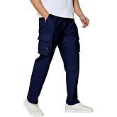 Men's Cargo Pants with Pockets Cotton Outdoor Elastic Waist Hiking Pants Casual Baggy Jogger Sweatpants