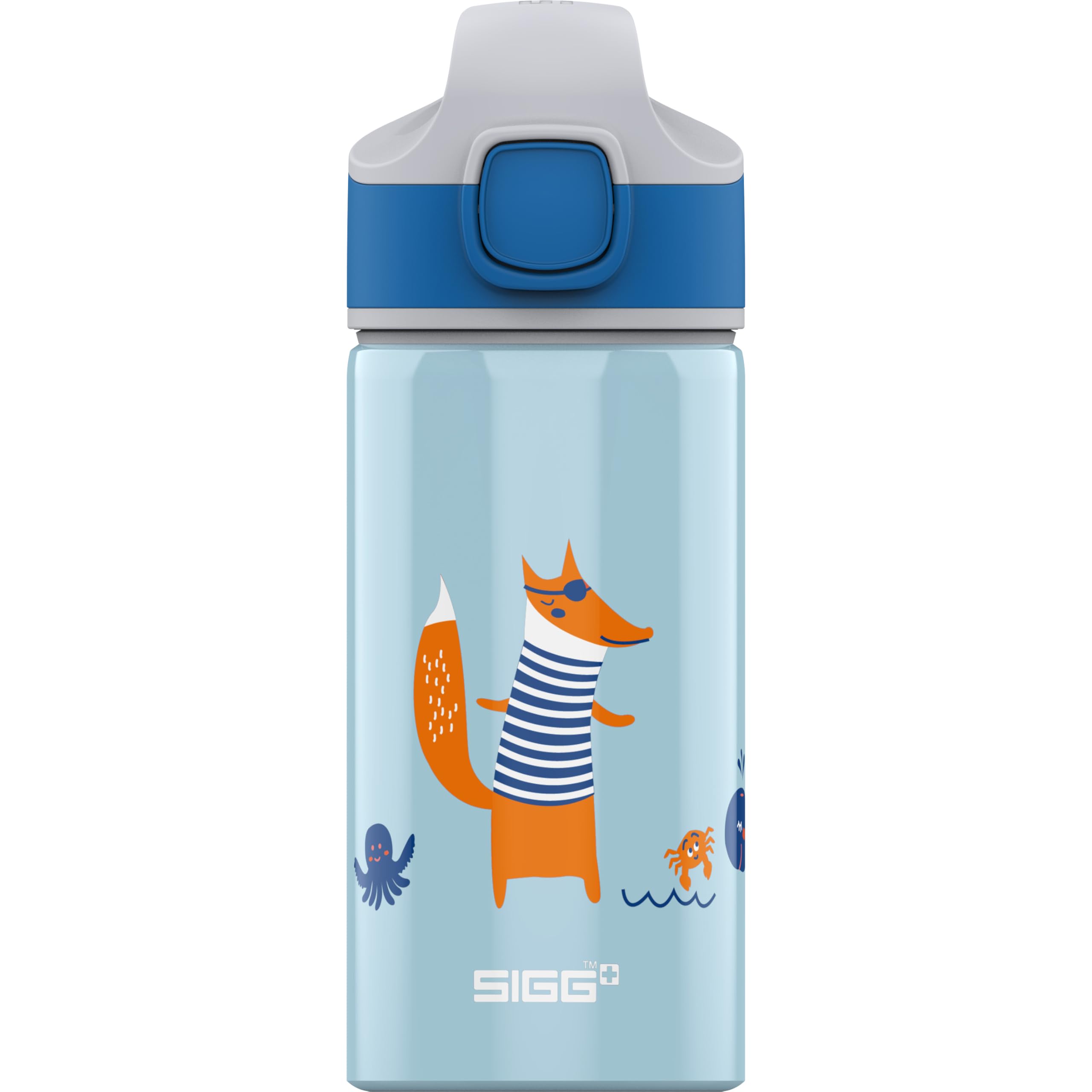 Sigg - Aluminium Kids Water Bottle - Fox - With Straw - Leakproof - Lightweight - BPA Free - Climate Neutral Certified - School & Sports - Light Blue - 0.4L
