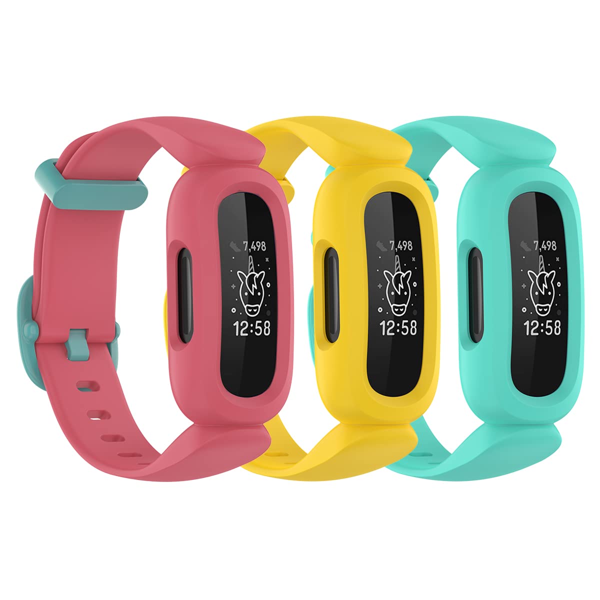 honecumi 3 Pack Straps Compatible with Fitbit Ace 3 Watch Bands for Kids Children - Colorful Skin-Friendly Watch Strap Wristband Bracelet Replacement Accessory for Boy Girl Gift — image 1