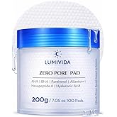 LUMIVIDA Zero Pore Pad Exfoliating Toner Pads with AHA, BHA, Panthenol, Allantoin, Hexapeptide-8, Hyaluronic Acid for Pore Co