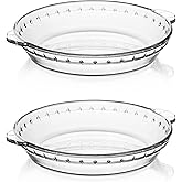 Sweejar Glass Pie Pan for Baking(2 pack), 9.5 Inches Round Baking Dish for Dinner, Non-Stick Pie Plate with Soft Wave Edge fo