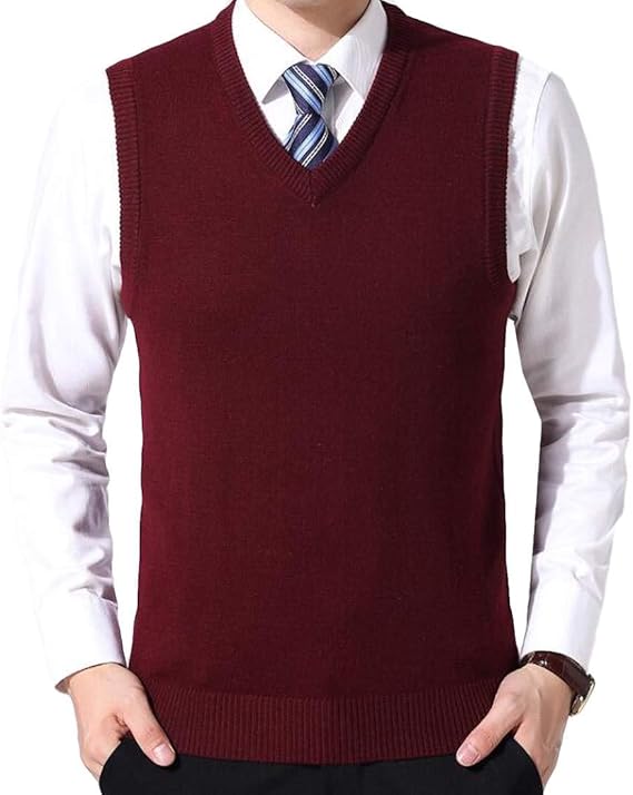 CRYYU Suéter masculino de tricô com gola V sem mangas para inverno