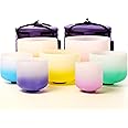 Leize Chakra Tuned 432hz Set of 7 Gradient Color Quartz Crystal Singing Bowls 6-12 inch with Heavy Duty Carrying Cases and Singing Bowl Mallets