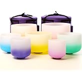 Leize Chakra Tuned 432hz Set of 7 Gradient Color Quartz Crystal Singing Bowls 6-12 inch with Heavy Duty Carrying Cases and Singing Bowl Mallets