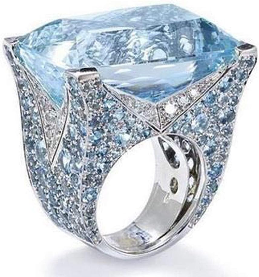 Opal Jewelry Gorgeous Women 925 Silver Aquamarine Gems Ring Wedding Bridal Jewelry Size 6-10 (6)