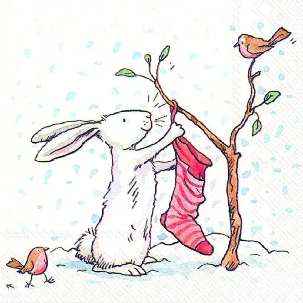 IHR Charming Snow Rabbits And Robins Christmas Lunch 3 Ply Table Paper Napkins