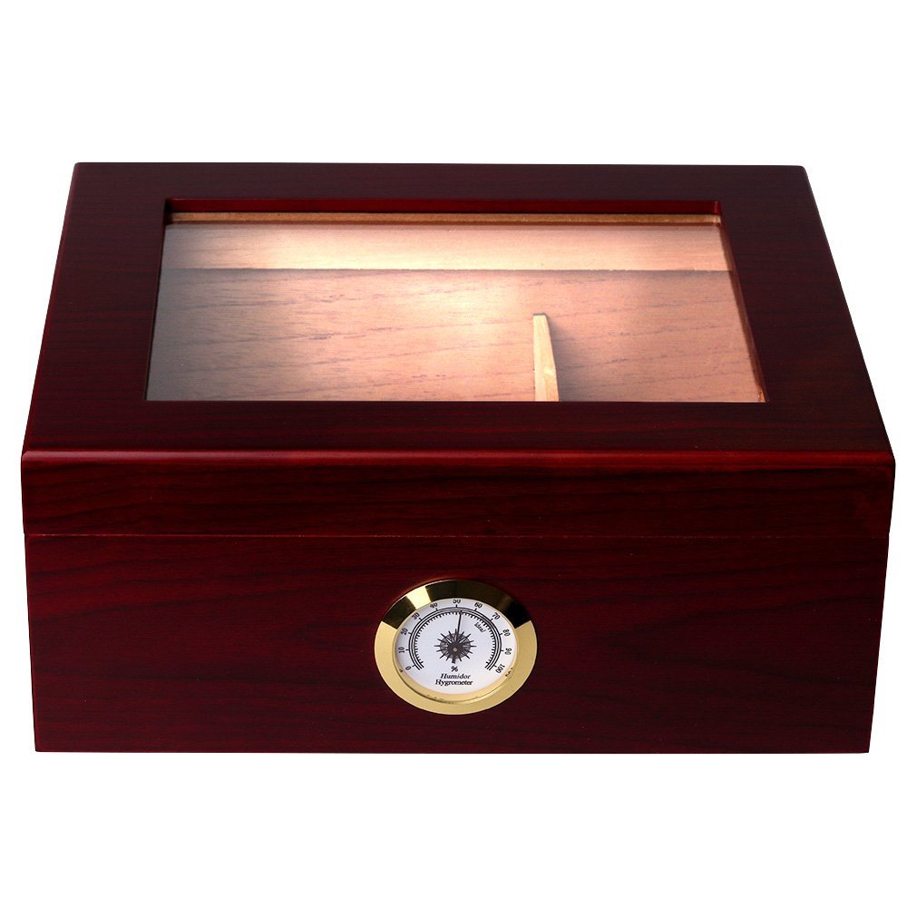 Mantello Royal GlassTop Cigar Humidor Humidifier Storage Box for 25