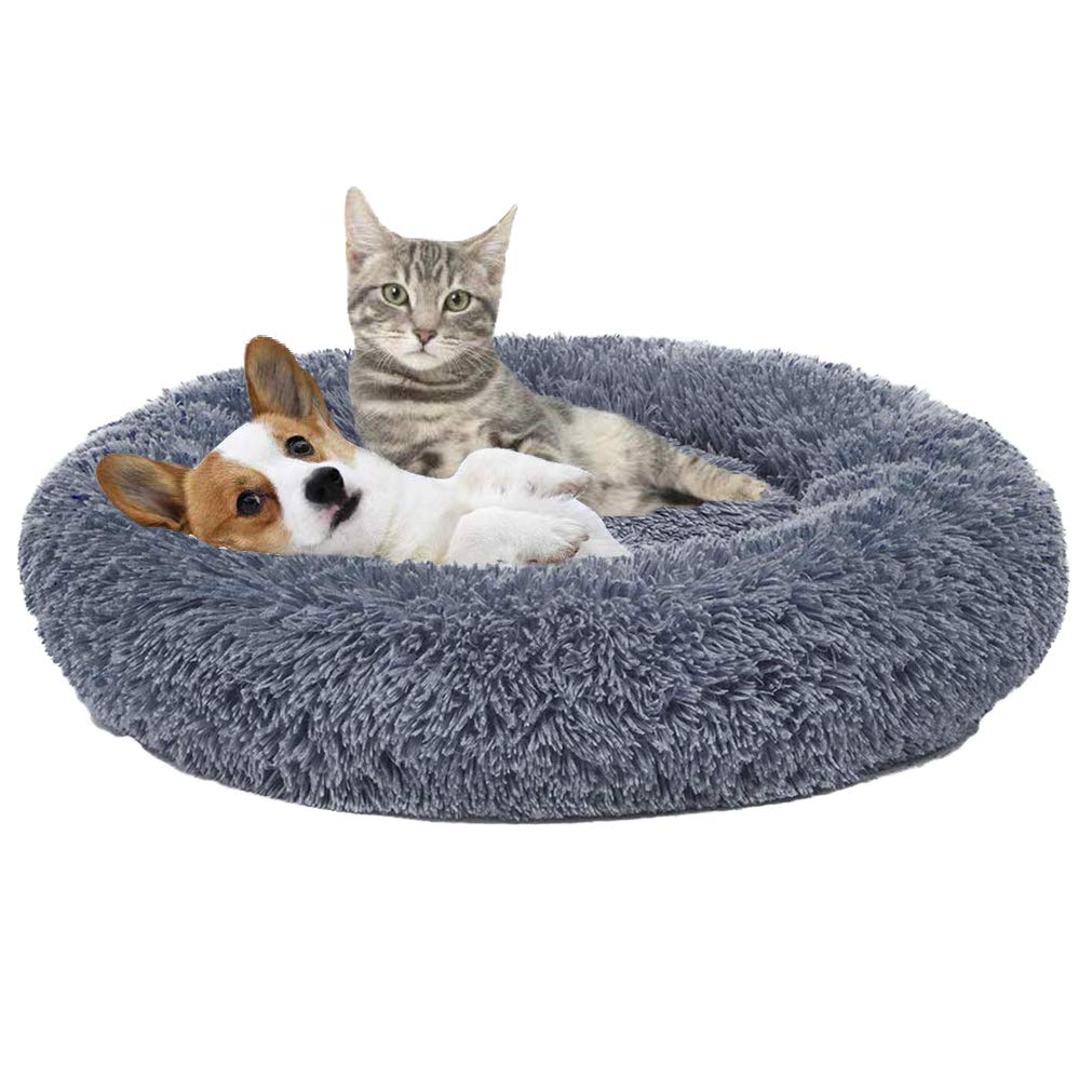 Cozywind Round Cat Dog Bed for Cats Dogs Plush Cushion for Pets Soft Donut Baskets for Cats Small Medium Dogs (70 cm, Grey)