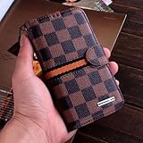 RAYTOP Luxury Brand Designer Brown Checks Leather Cases Covers Wallet for Samsung Galaxy S5 S 5 GT-I9600 Card Holder Striped Classy Classic Men Guys Business Cheap