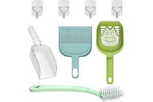 UPFAS Convenient Pet Cats Toilet Cleaning Kit with Cat Litter Box Scooper/Cat Litter Picker/Handheld Dustpan/Broom/Brush/Paste Hooks Good for self Cleaning cat Litter Box.