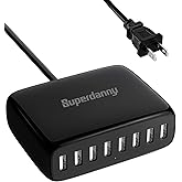 USB Charger Station, SUPERDANNY 8-Port Desktop Charging Station for Multiple Devices, Compatible with iPhone 11/X/Xs/Max/XR/SE/8/Plus, iPad Pro/Air/Mini, AirPods, Galaxy S10 Note, LG, and More, Black