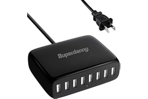 USB Charger Station, SUPERDANNY 8-Port Desktop Charging Station for Multiple Devices, Compatible with iPhone 11/X/Xs/Max/XR/SE/8/Plus, iPad Pro/Air/Mini, AirPods, Galaxy S10 Note, LG, and More, Black