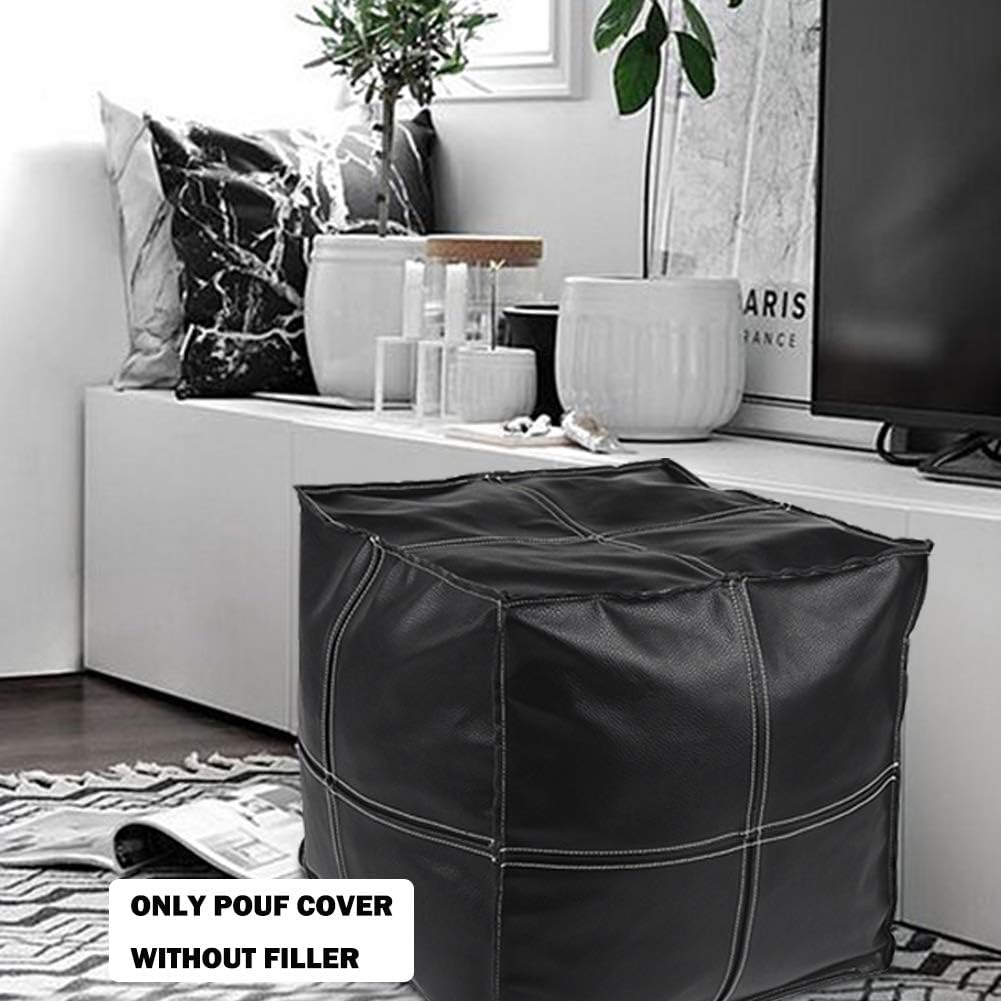 ideehome Faux Leather Pouf Cover, Square Unstuffed Pouf