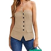Cicy Bell Notched Neck Tube Tops Blazer Sleeveless Button Fitted Strapless Work Blazer Vest