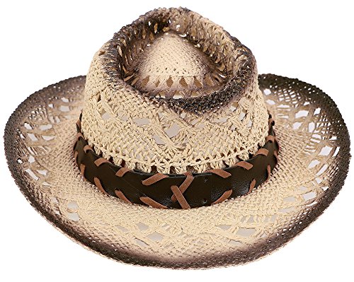 Simplicity Child's Costume Party Cowboy Cowgirl Straw Hat with Blue Stone Brown