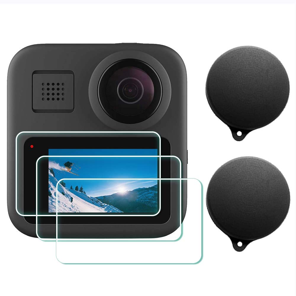 ULBTER Screen Protector for GoPro MAX 2025 / Max 360 [Not for MAX 2]+ Lens cap Cover,0.3mm 9H Hardness Tempered Glass Protector,Anti-Scrach Anti-Fingerprint Anti-Bubble [2+3 Pieces]