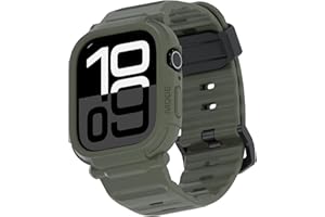 elkson Bands Case for Apple Watch Series 11 10 46mm for Men, Rugged Heavy Duty Bumper Tactical Strap Quattro Pro 2.0 Series for iWatch, Military Grade Durable Protective Cover, Shockproof, Green