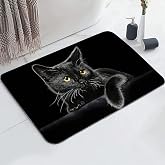 YISUMEI Cute Black Cat Bathroom Mat, Non-Slip Super Absorption Bath Carpet with Rubber Backing, Fit Under Bathroom Doormat Floor Rugs for Shower Buthtub Sink, 17