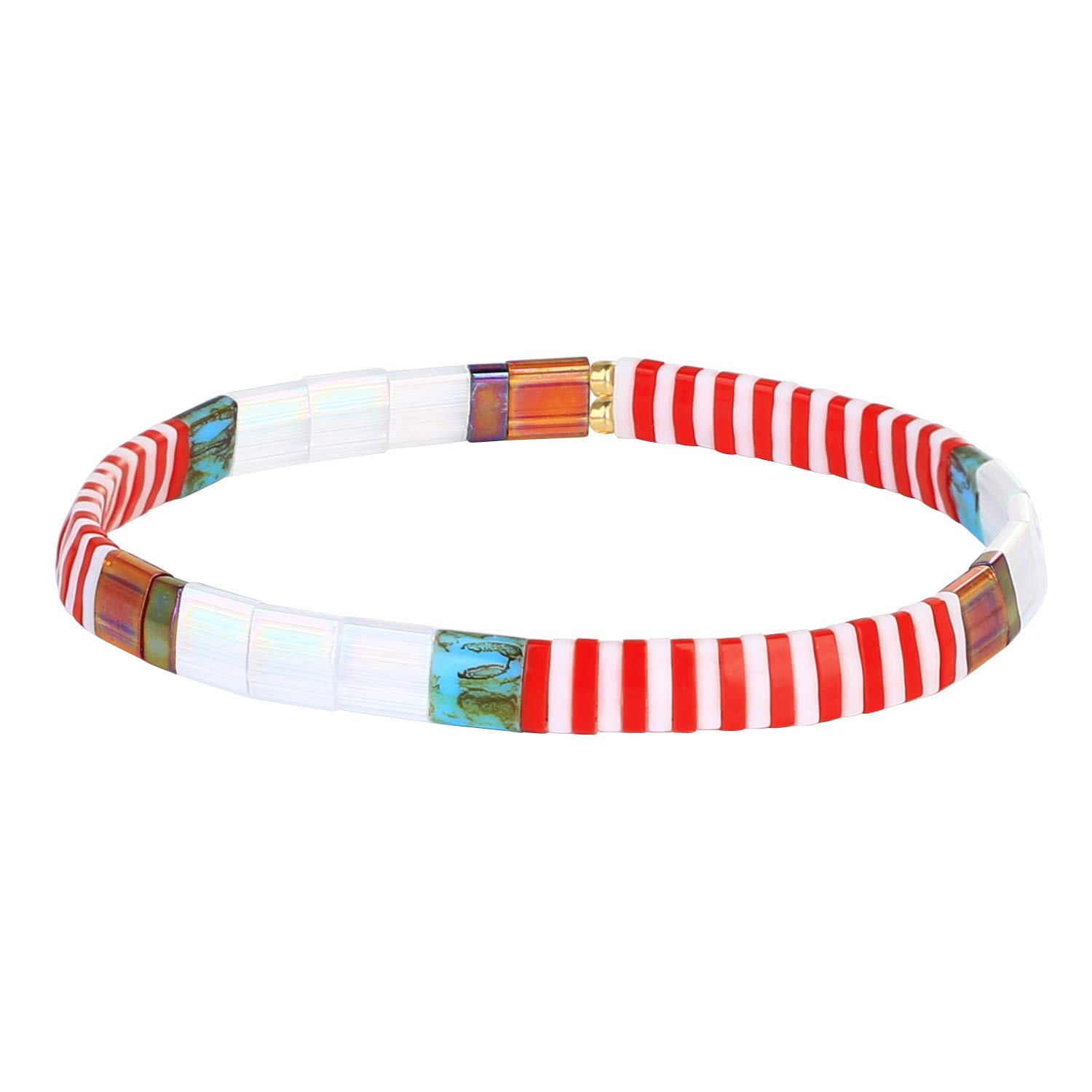 KELITCH Stretch Bracelets Mixed Handmade Seed Beaded Bracelets Lucky Jewelry for Women Lovers - 06J