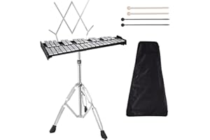 Sierjian 32 Notes Glockenspiel with Adjustable Height Stand, Aluminum Xylophone for Adult,Glockenspiels Xylophone Bell Kit,Xylophones Instrument Kit with Music Stand,Mallets and Carrying Bag